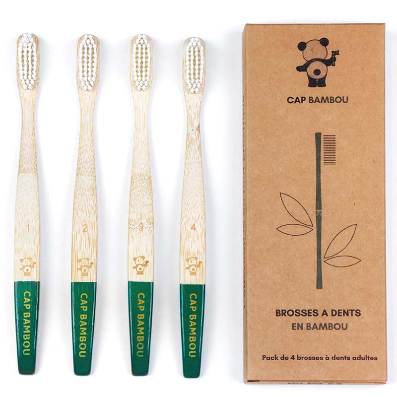 Cap Bambou -- Brosse à dents adulte x4 poils medium gravées Cap Bambou